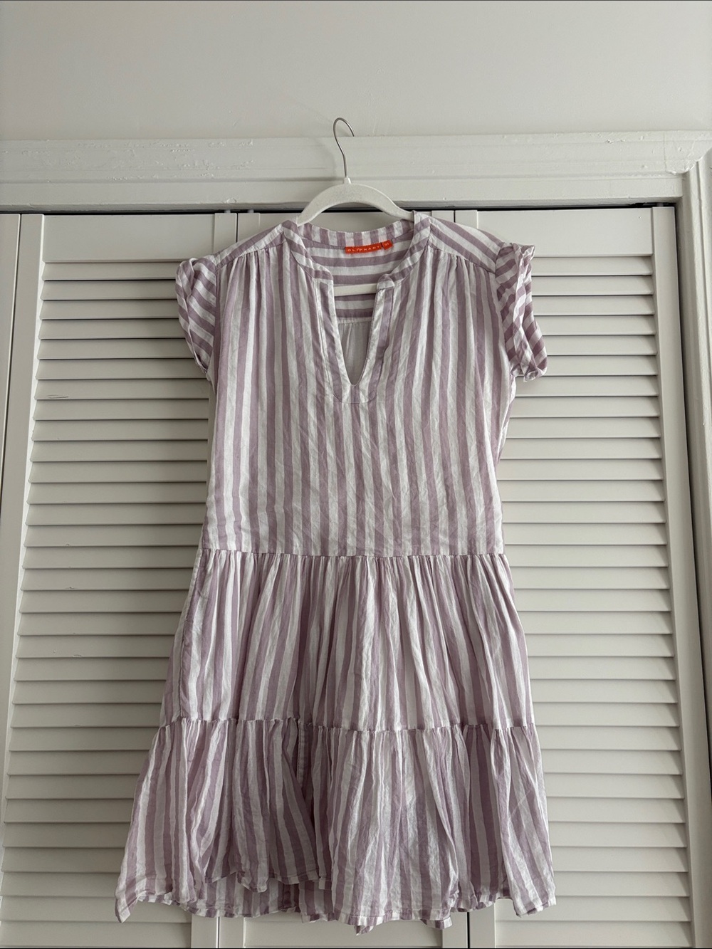 Oliphant Lavender and White Striped Tiered Cotton Dress